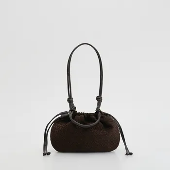 Kabelka Reserved - Pletená kabelka z imitace semiše - tmavě hnědá - 774FC-89X - 774FC-89X-ONE