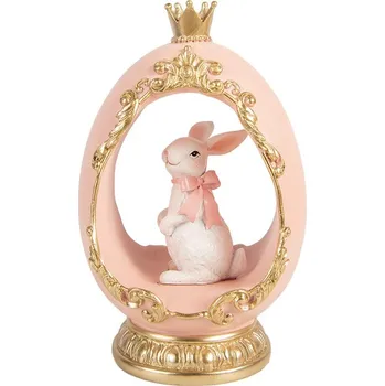 Velikonoční dekorace Růžovo-zlaté zdobené vajíčko s králíčkem a korunkou - 13*10*20 cm