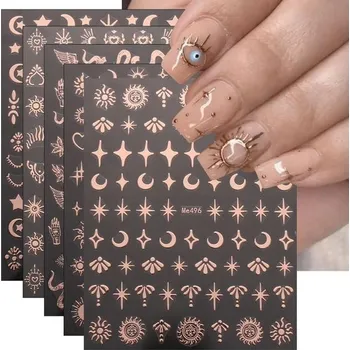 JMEOWIO Samolepky na nehty Měsíc, hvězdy a slunce, 10 listů, samolepicí samolepky na nehty,