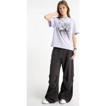 Reporter Young | Dívčí hnědé streetové tepláky WIDE LEG s kolenními záševky - Barva HNĚDÁ, Velikost 152 261-0117G-03-720-1