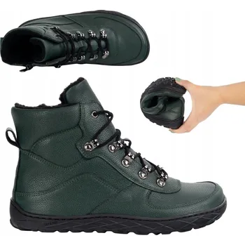 Dámská zimní obuv Dámské barefoot zimní boty kožené zateplené vlnou 1292 zelené 39