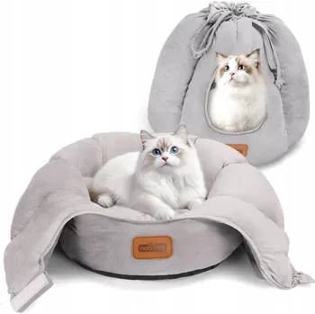 Pelíšek pro psa Pelíšek 2v1 pro kočky, zimní, měkký, plyšový stan, budka, potah, šedý