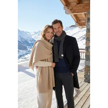 Šála 1 + 1 Kašmírová šála SUPERSIZE + PÁNSKÁ tmavě šedá UNI / Béžová a tmavě šedá