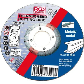 Řezný kotouč Kotouč brusný na kov, O 115 x 2,5 x 22,2 mm, typ 42 - BGS 3922