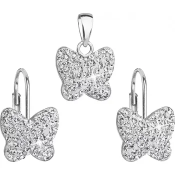 Náušnice Sada šperků s krystaly Preciosa náušnice a přívěsek bílý motýl 39144.1 crystal