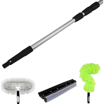 4 m teleskopická tyč s nástavci – stěrka na okna, kartáč, prachovka