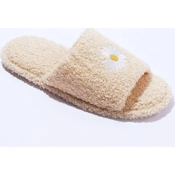 Dámské pantofle Pantofle s otevřenou špičkou a výšivkou sedmikrásky béžová 38