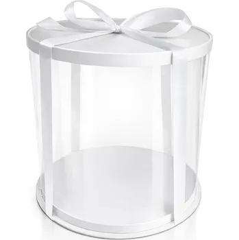 Krabička na výslužku Cake star dortový box bílý kulatý 26x31cm - bez stuhy