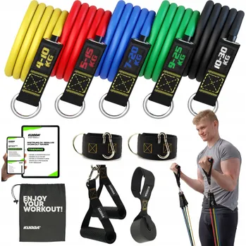 SADA 5 POSILOVACÍCH GUM odporové gumy WORKOUT BANDS VYSOKÁ KVALITA KUDDA