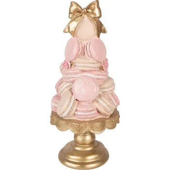 Růžovo-zlatá dekorace věž z makronek na podstavci - Ø 13*29 cm