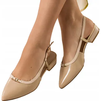 Dámská obuv Béžové Baleríny Dámské Polobotky na Nízkém Podpatku Elegantní Pohodlné vel. 39