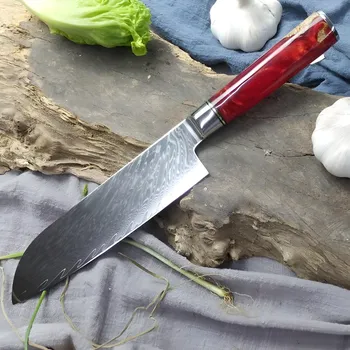 Kuchyňský nůž IZMAEL Damaškový kuchyňský nůž HA 14033 Santoku/Červená 17.5 cm