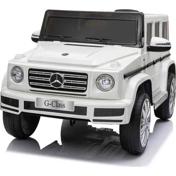 Dětské elektrovozidlo Beneo Elektrické autíčko Mercedes G500 12V, bílé, 2,4 GHz dálkové ovládání, USB/SD Vstup, odpružení, Lithiová baterie, LED světla, ORIGINÁL licence