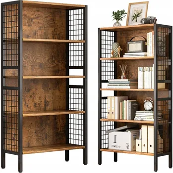 Knihovna Regál MuvuHome, rustikální retro regál, 74 cm x 155 cm x 30 cm, světlý dub