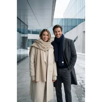 Šála 1 + 1 Kašmírová šála SUPERSIZE + PÁNSKÁ tmavě modrá UNI / Béžová a tmavě modrá