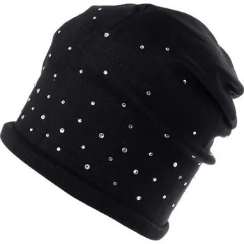 Čepice Bavlněná čepice s kamínky dámská - 6 černá