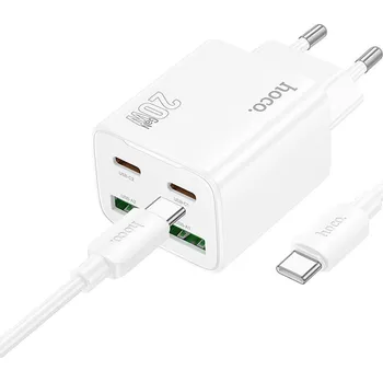 Hoco N55 nabíječka do sítě s výstupem 2x USB-C, 2x USB-A, 20W kabel USB-C / USB-C bílá