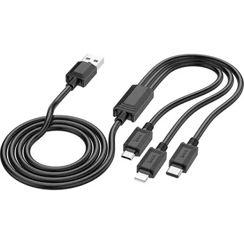 Datový kabel Hoco X74 USB kabel 3v1 Apple Lightning / Micro USB / USB-C 1m / 2A černý