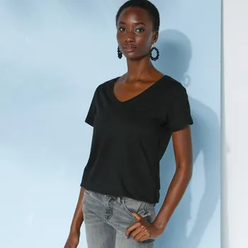 Dámské tričko Tričko s výstřihem do V černá 50