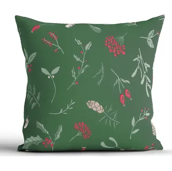 Vánoční bavlněný povlak na polštářek Renforcé 40 × 40 cm - Cesmínové větvičky