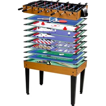 Stolní fotbal Multifunkční hrací stůl 15v1 pro děti i dospělé hnědý – fotbálek, kulečník a další hry