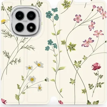 Pouzdro na mobilní telefon Flipové pouzdro Mobiwear - Xiaomi Redmi Note 15 4G - MD03S Tenké rostlinky s květy (Knížkové flip pouzdro, obal, kryt na mobil Xiaomi Redmi Note 15 4G - MD03S Tenké rostlinky s květy, materiál Umělá kůže + TPU - ochrana 360°, stojánek, silikonová vanička,