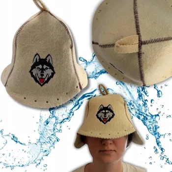 ČEPICE DO SAUNY - KLOBOUK DO SAUNY 100% VLNA s Vlkem ve světlé barvě