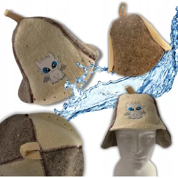 ČEPICE DO SAUNY - SAUNOVÝ KLOBOUK 100% VLNA s Drakem, světle-tmavá barva