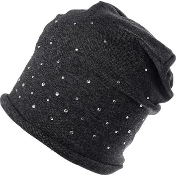 Čepice Bavlněná čepice s kamínky dámská - 5 šedá tmavá