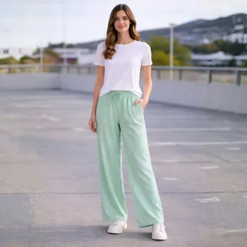 Dámské kalhoty Dámské tepláky s širokými nohavicemi, italský styl, mátové