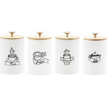 Dóza na potraviny Kovová dóza Brunbeste 1 l bílá na kávu, čaj, cukr, sůl, 4 ks