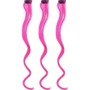 Karnevalová paruka FunCo Vlnitý příčesek růžový se sponkou 35 cm Pink curly extension 3 ks