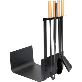 Sada krbového nářadí s košem na dřevo 4 ks 43 × 30 × 63,5 cm dřevo/šedá