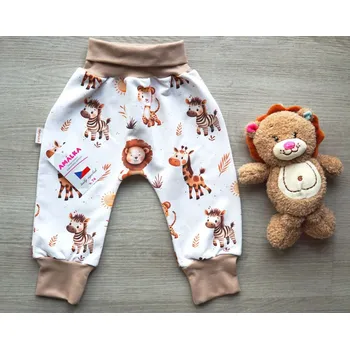AMÁLKA Elastické rostoucí kalhoty teplákovina, zvířátka Safari Velikost: 92