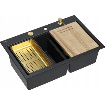 Granitový dřez Dvoukomorový granitový dřez Quadron MARC 120 WORKSTATION, černý