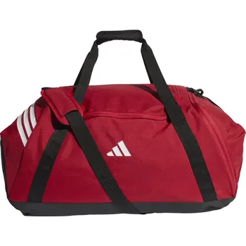 Sportovní taška Adidas Tiro 26 Duffle červeno bílá vel.L Velikost tašek: Velikost L (84 litrů) = 35 cm x 69 cm x 33 cm (D x Š x V)