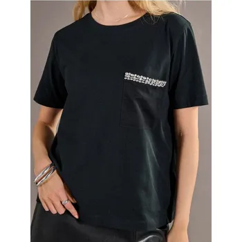 Dámské tričko Sinsay - Tričko s ozdobným vreckom - černá - 276DF-99X - 276DF-99X-XXS