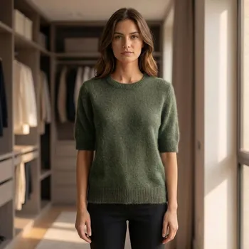 Dámský svetr Dámský svetr s krátkým rukávem, italský styl, khaki