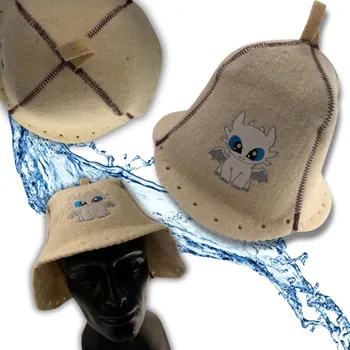 ČEPICE DO SAUNY - SAUNOVÝ KLOBOUK 100% OVČÍ VLNA s Drakem