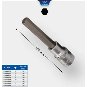 Gola hlavice Brilliant Tools BT022874 Nástrčný ořech s bitem 1/2", vnitřní šestihran, délka 100 mm, 10 mm