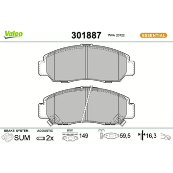 Brzdová destička Sada brzdových destiček, kotoučová brzda VALEO 301887
