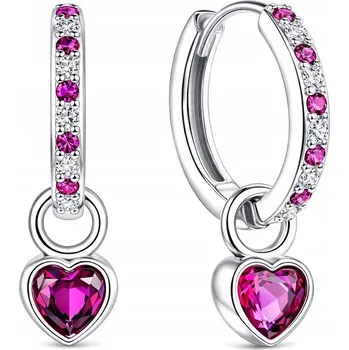 Náušnice Stříbrné náušnice závěsná srdce růžové stříbro 925
