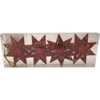 Vánoční dekorace Vánoční Baňky krajkové Hvězdičky ČERVENÉ 11cm 4ks