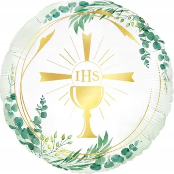 Balónek Fóliový balónek kulatý Kalich IHS První Svaté Přijímání 45 cm