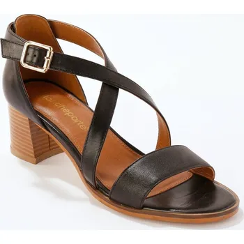 Dámské sandále Kožené sandály s překříženými pásky na širokém podpatku černá 40