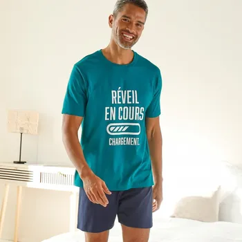 Pánské kraťasy Pyžamo se šortkami, kulatým výstřihem a potiskem textu modrá 107/116