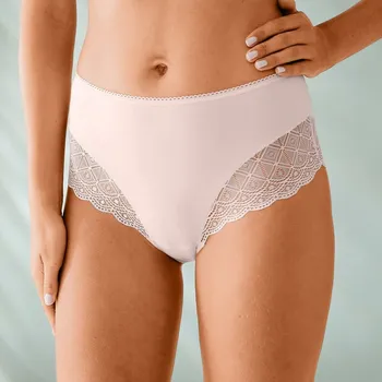 Kalhotky Sada 3 kalhotek maxi ze strečové jednobarevné bavlny a krajky černá+tělová+bílá 50/52