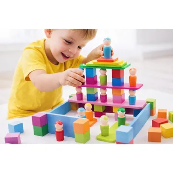 Dřevěná hračka Dřevěná Montessori hračka Barevné Stavebnice 3+