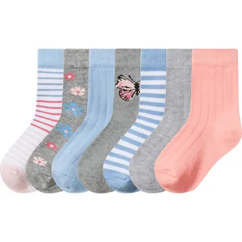 lupilu® Dětské ponožky s BIO bavlnou, 7 párů (růžová/modrá/šedá, 23-26)