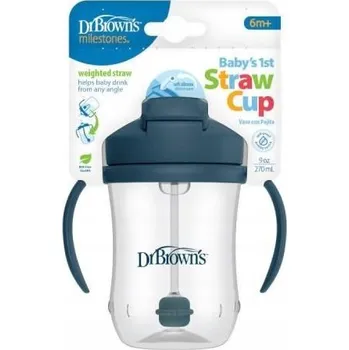 Kojenecká láhev Dr Brown's Hrneček se slámkou, tmavě modrý, 6m +, 270 ml